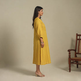 Yellow - pintuck cotton jacquard dress 07 - handcrafted