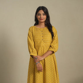 Yellow - pintuck cotton jacquard dress 07 - handcrafted