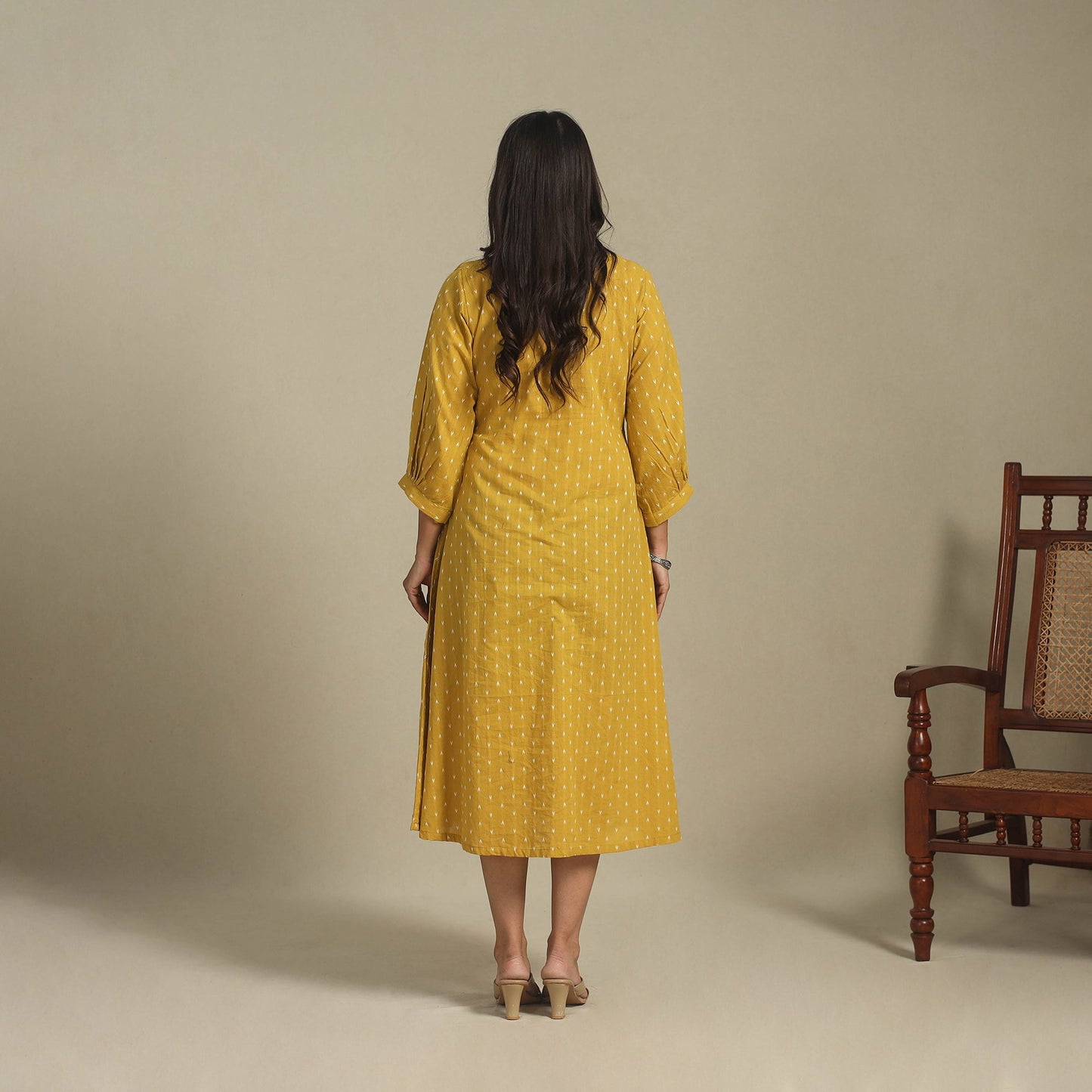 Yellow - pintuck cotton jacquard dress 07 - handcrafted