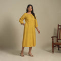 Yellow - pintuck cotton jacquard dress 07 - handcrafted