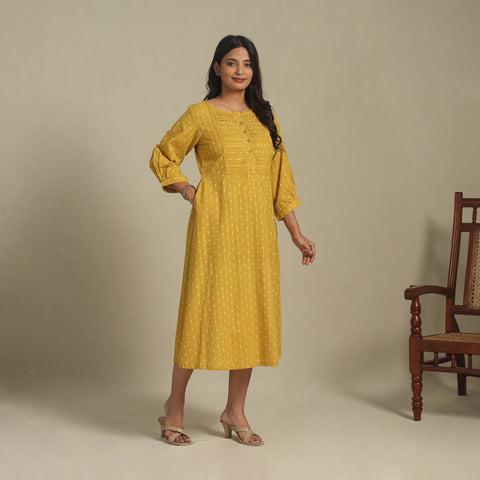 Yellow - pintuck cotton jacquard dress 07 - handcrafted