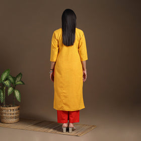 Yellow - pintuck straight cotton jacquard kurta 11