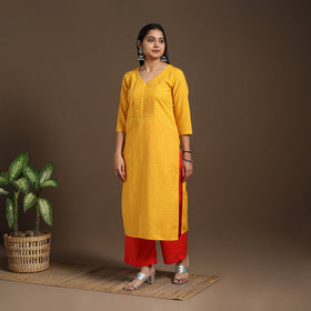 Yellow - pintuck straight cotton jacquard kurta 11