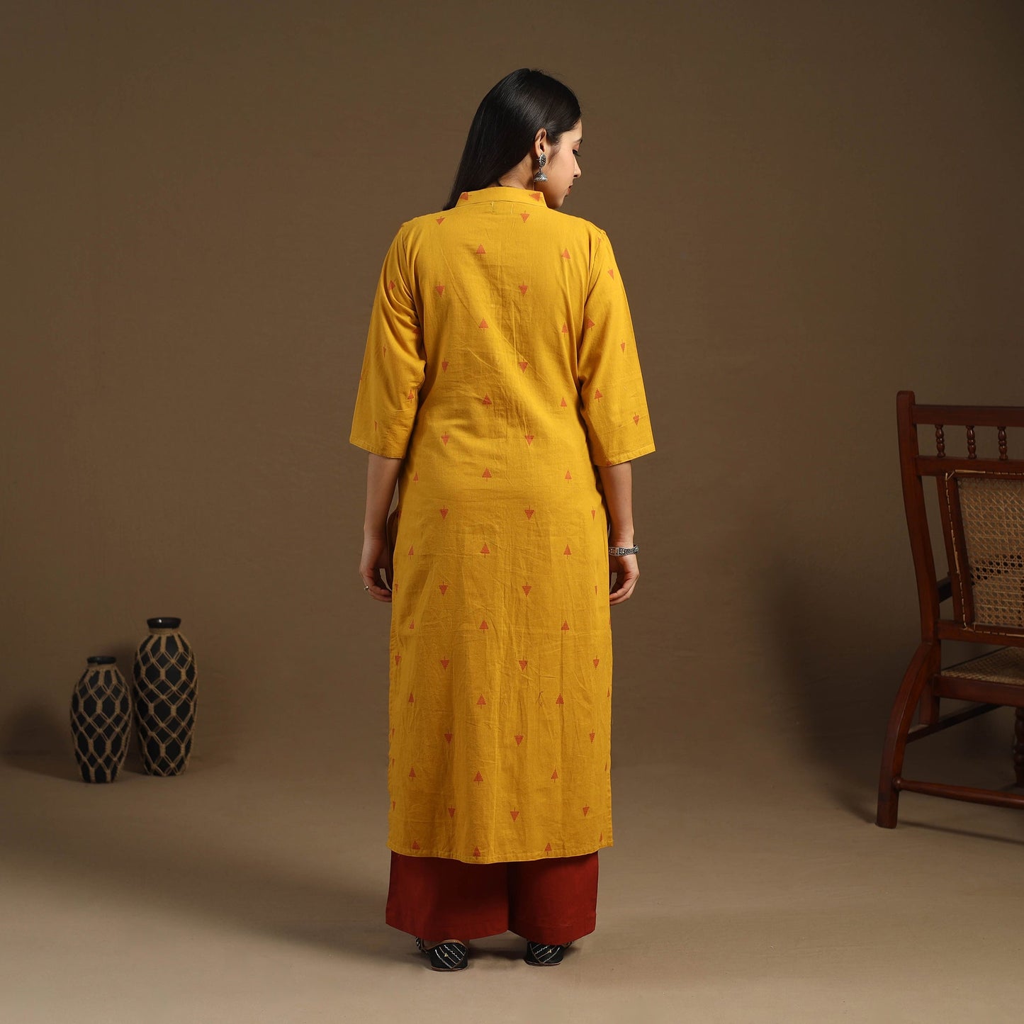  Pintuck Straight Cotton Jacquard Kurta for Women