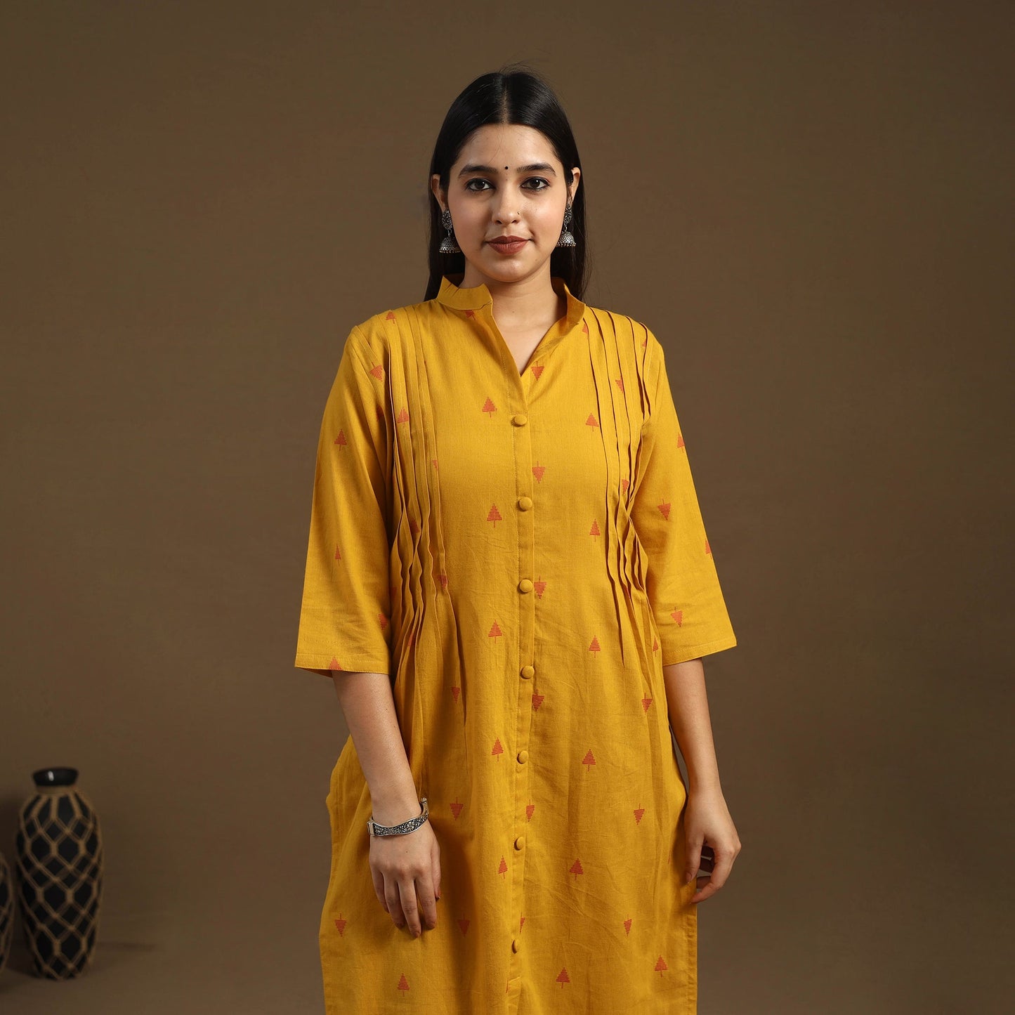  Pintuck Straight Cotton Jacquard Kurta for Women