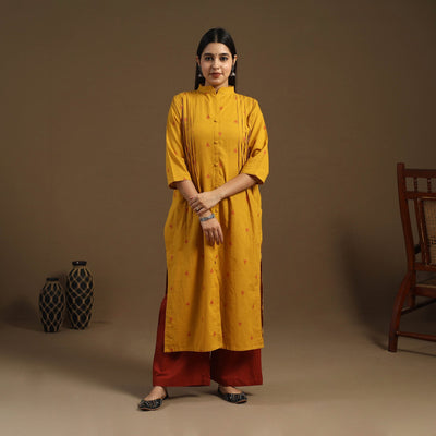  Pintuck Straight Cotton Jacquard Kurta for Women
