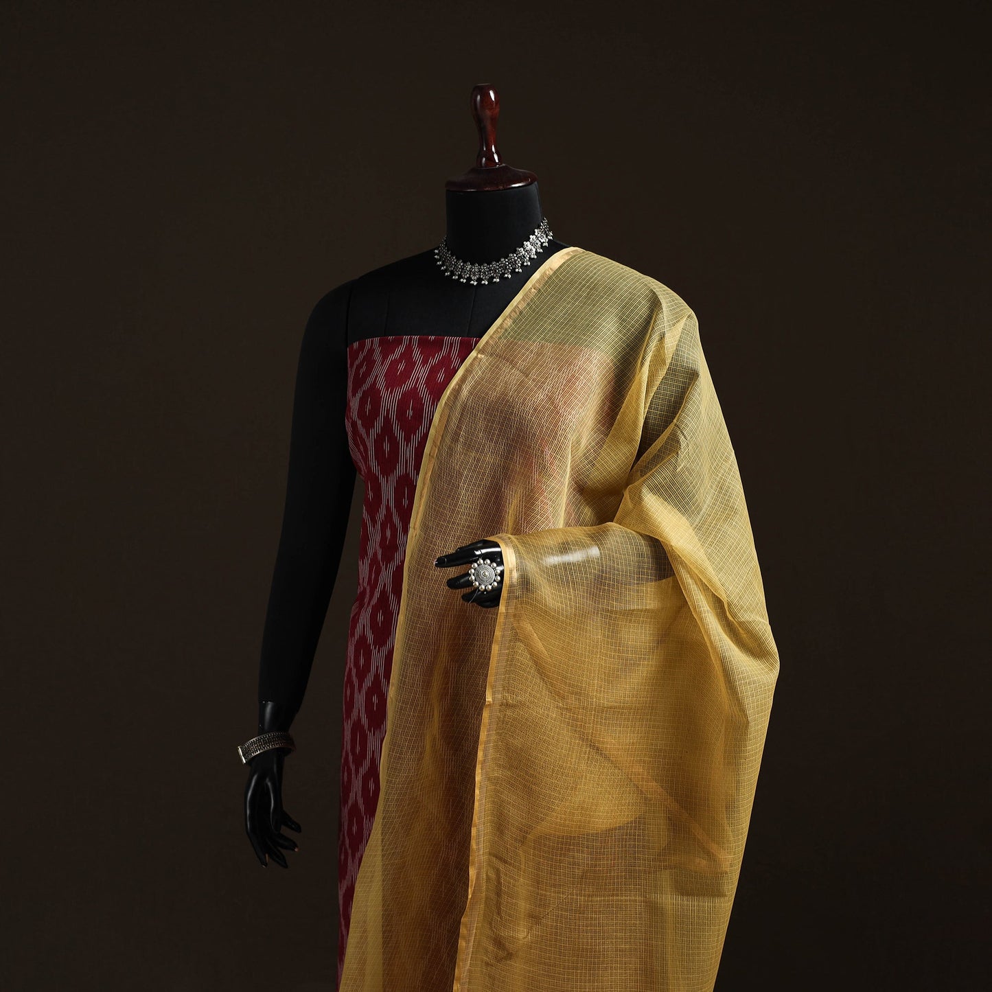 Plain cotton kota doria dupatta 04 - handcrafted