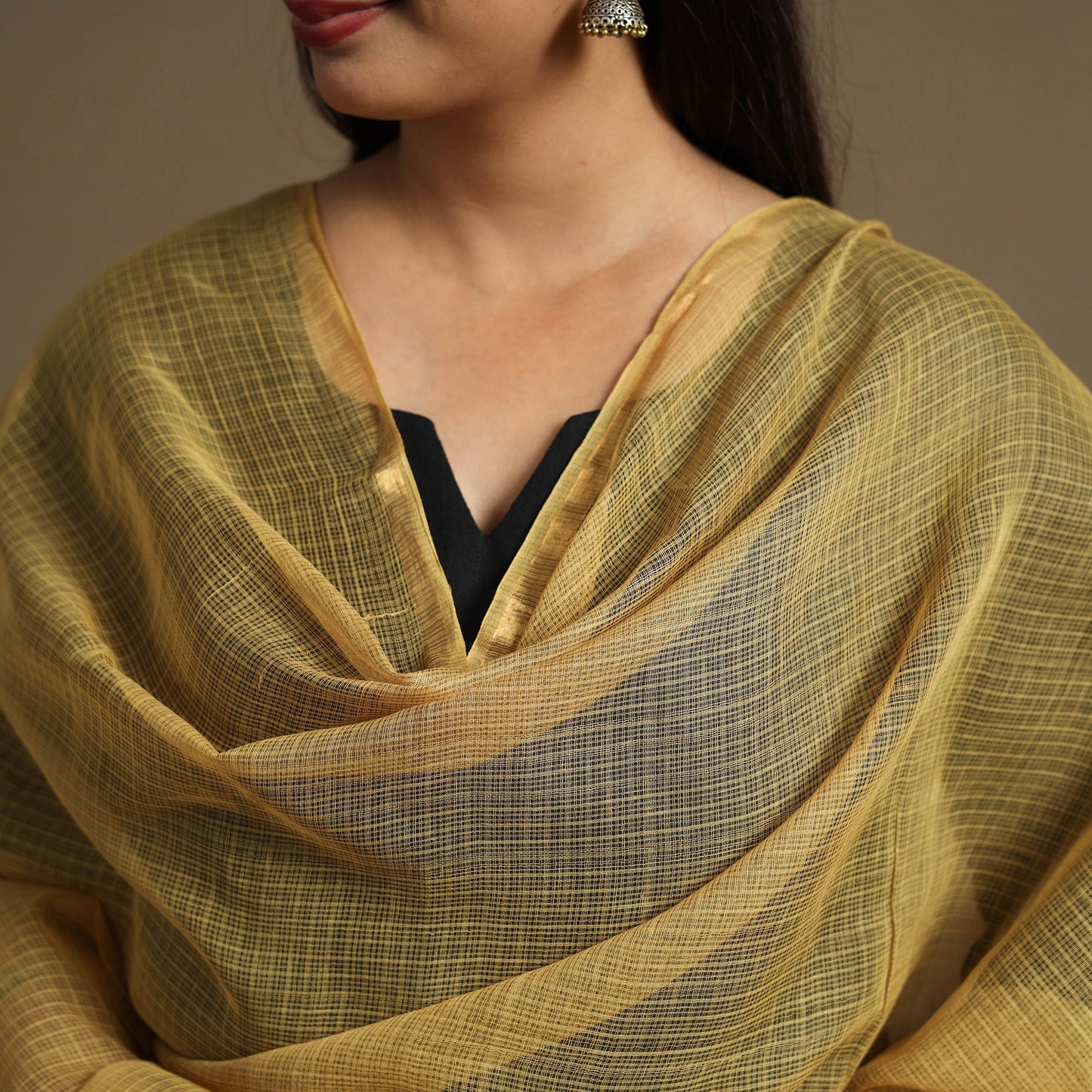 Buy Yellow Plain Cotton Kota Doria Dupatta