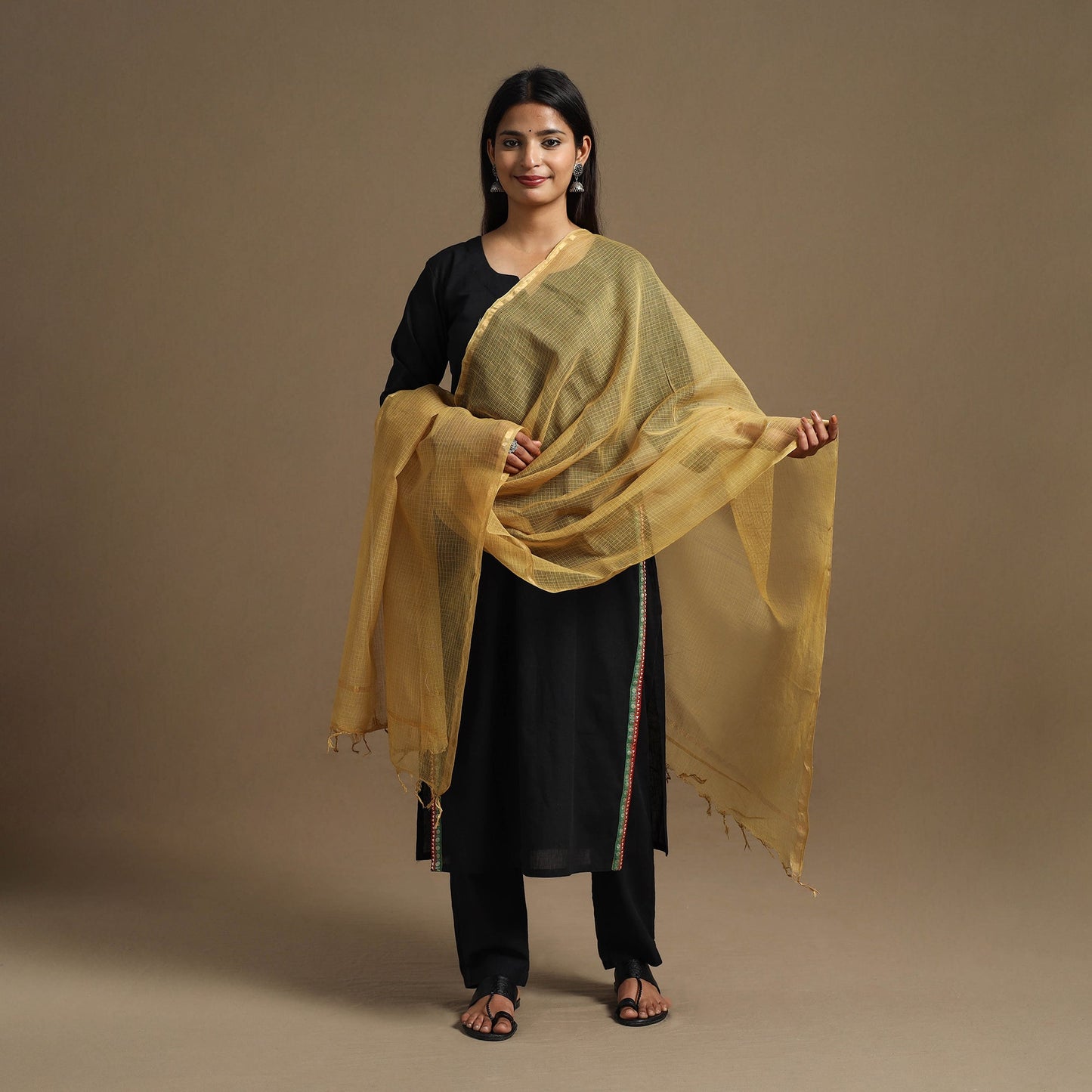 Buy Yellow Plain Cotton Kota Doria Dupatta