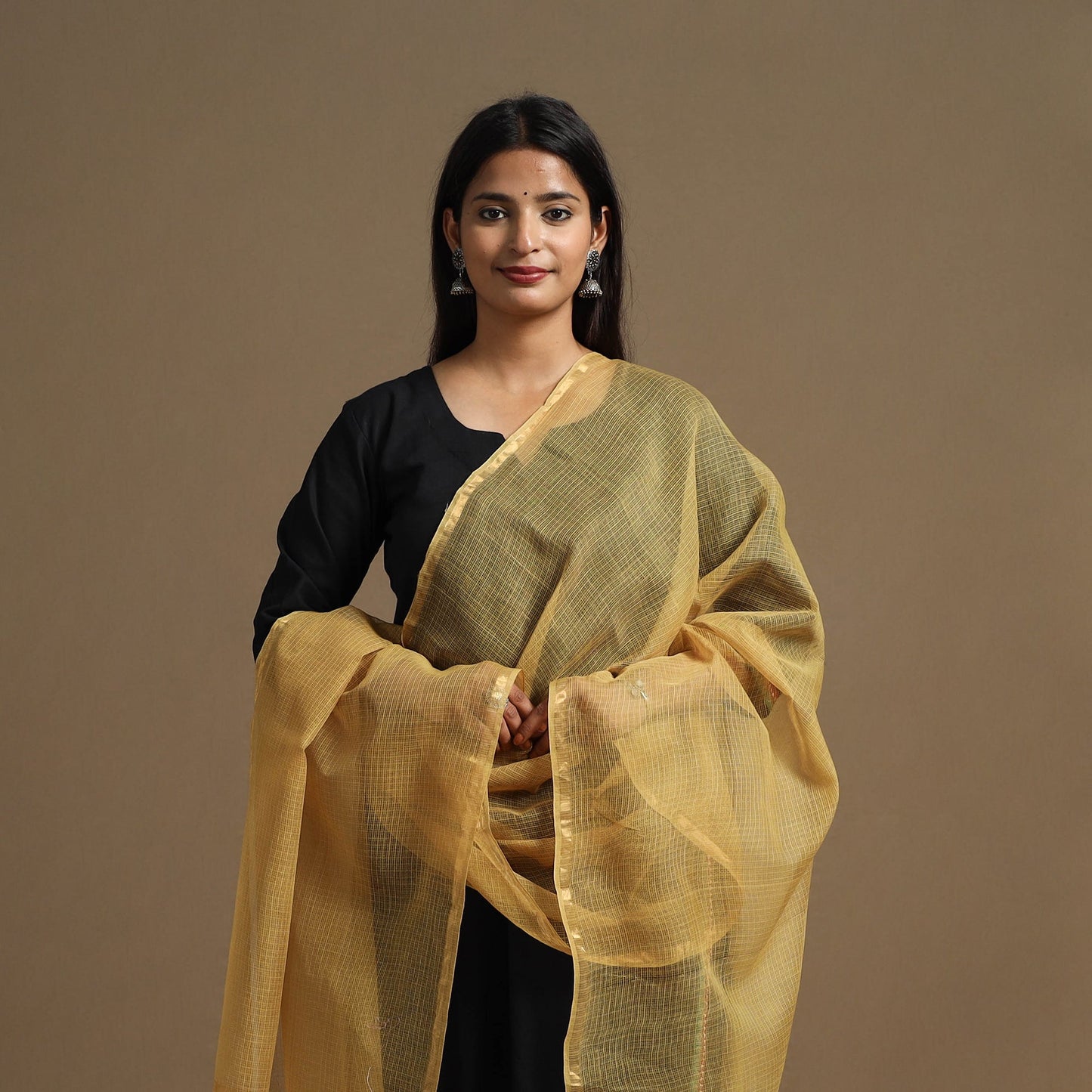 Buy Yellow Plain Cotton Kota Doria Dupatta