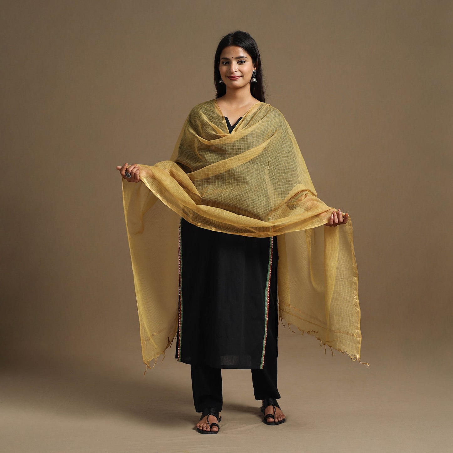 Buy Yellow Plain Cotton Kota Doria Dupatta