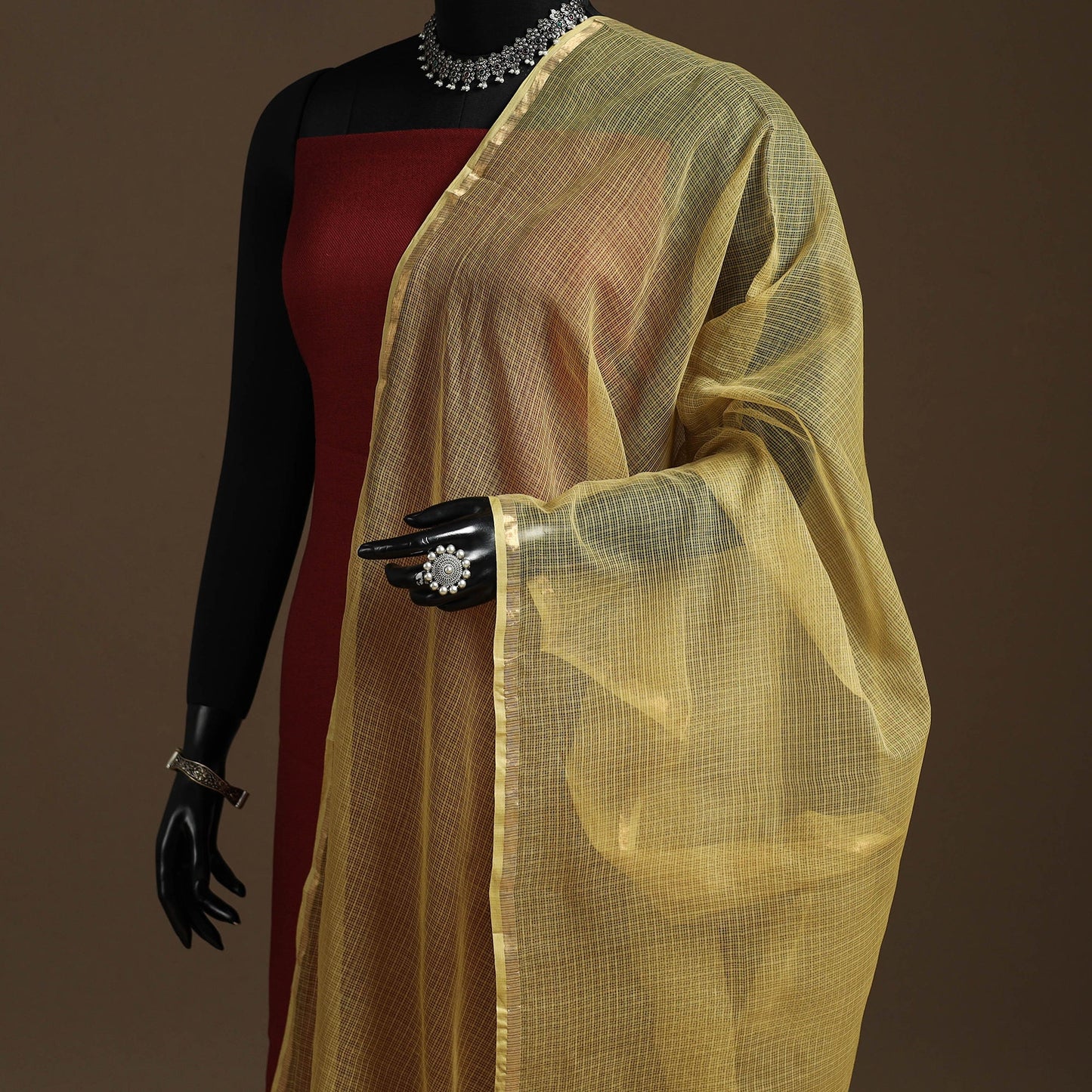 Plain cotton kota doria dupatta 31 - handcrafted