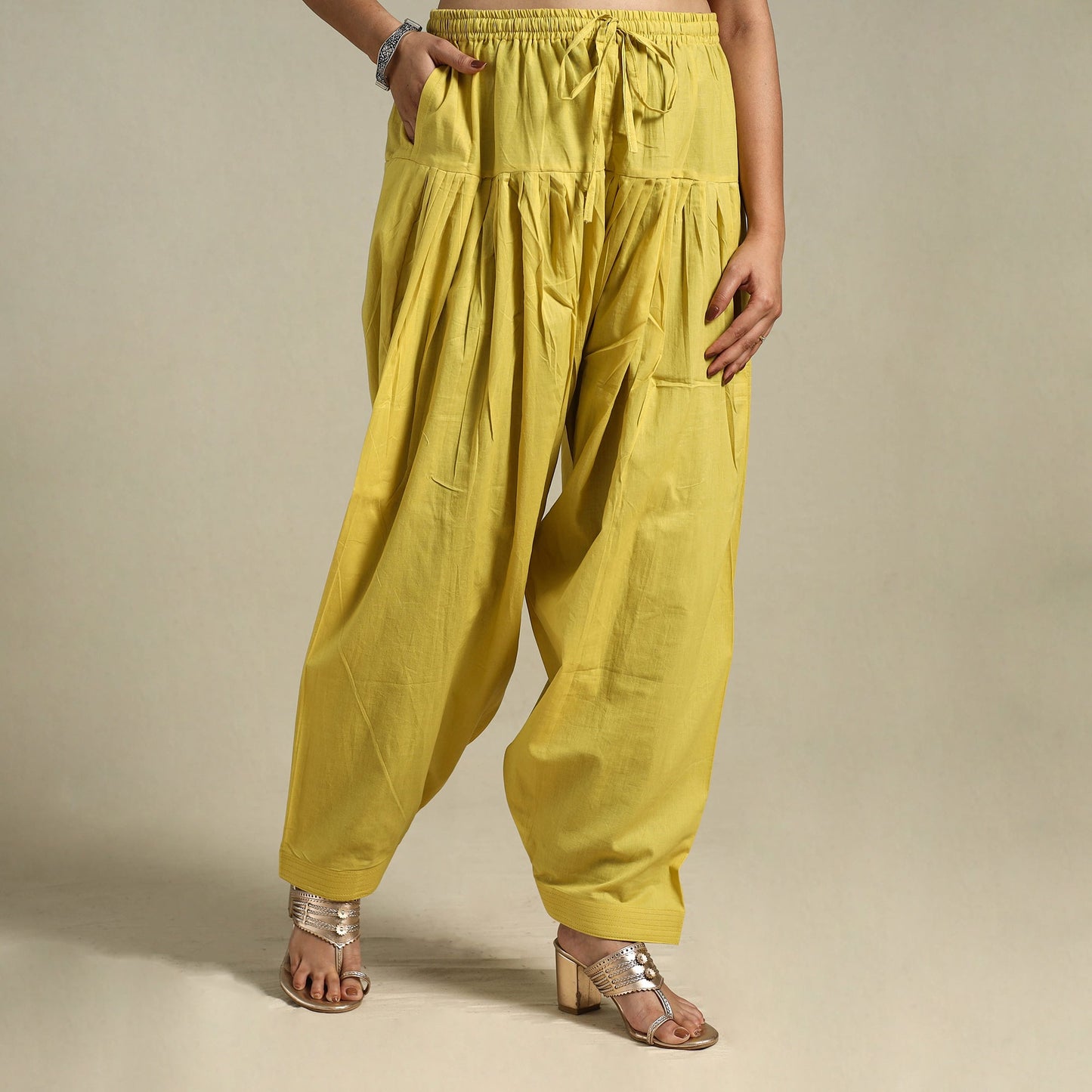 Yellow Plain Cotton Women Salwar