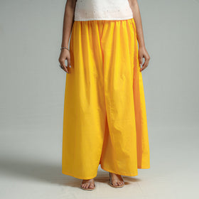  Yellow Plain Dyed Cotton Flared Palazzo 