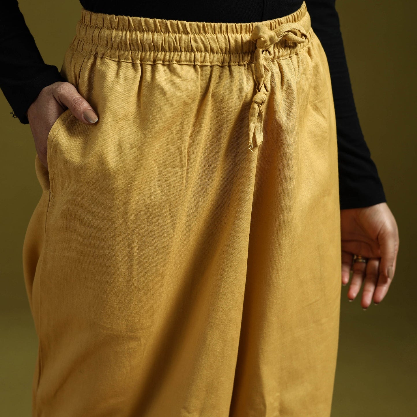 Yellow - plain flex cotton elasticated harem pant 19