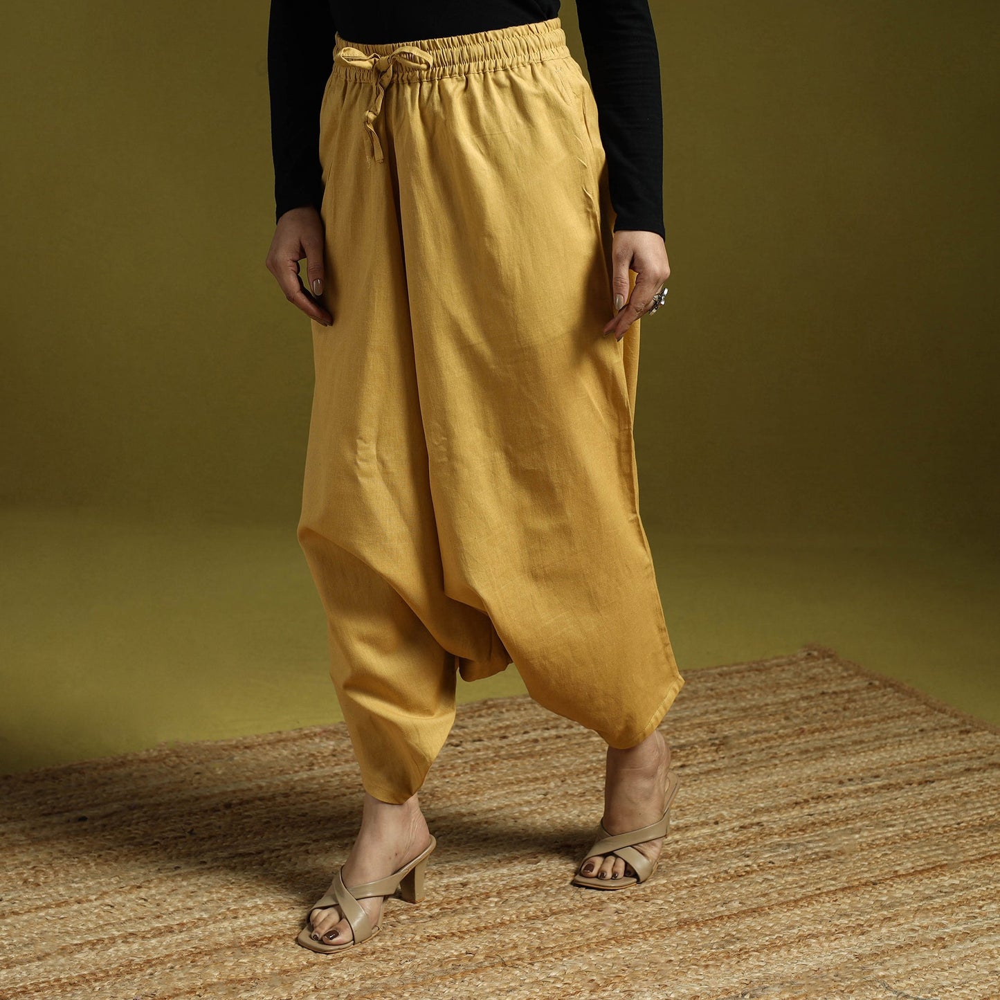 Yellow - plain flex cotton elasticated harem pant 19