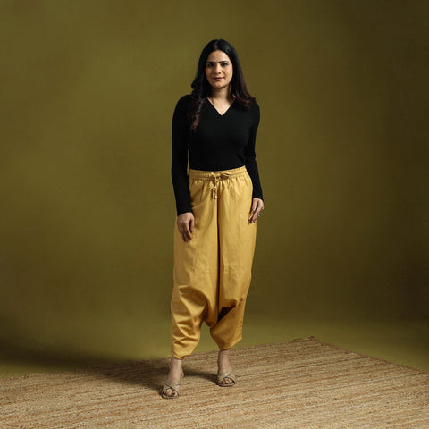 Yellow - plain flex cotton elasticated harem pant 19