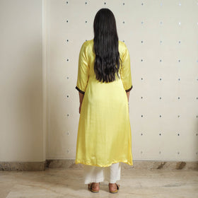  Plain Modal Silk A-Line Kurta with Ajrakh Patchwork 09 