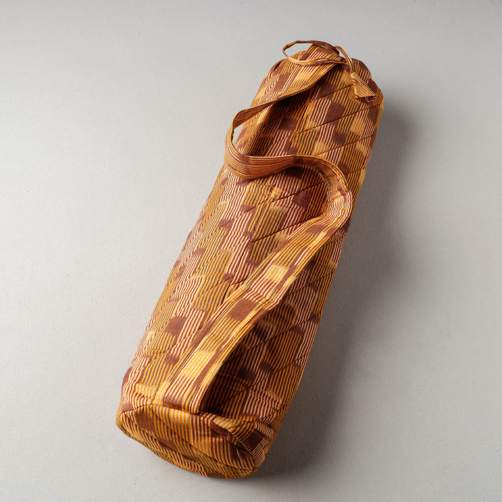 Yellow Pochampally Ikat Cotton Quilted Yoga Mat Bag 