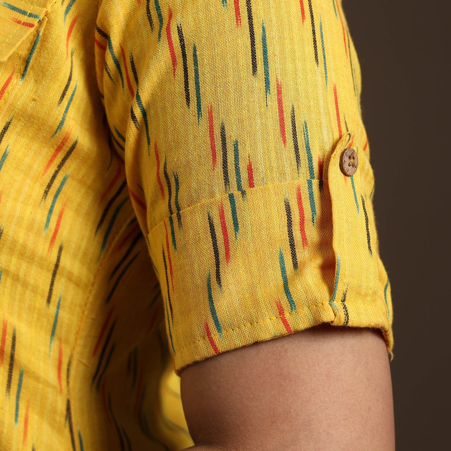 Yellow - pochampally ikat cotton shirt midi dress 03