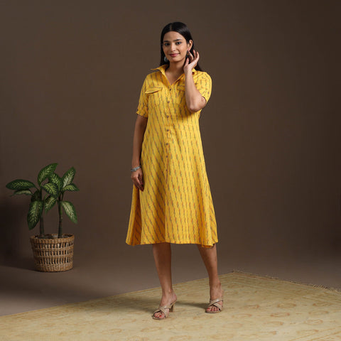 Yellow - pochampally ikat cotton shirt midi dress 03