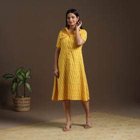 Yellow - pochampally ikat cotton shirt midi dress 03