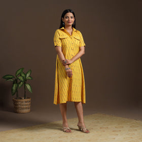 Yellow - pochampally ikat cotton shirt midi dress 03