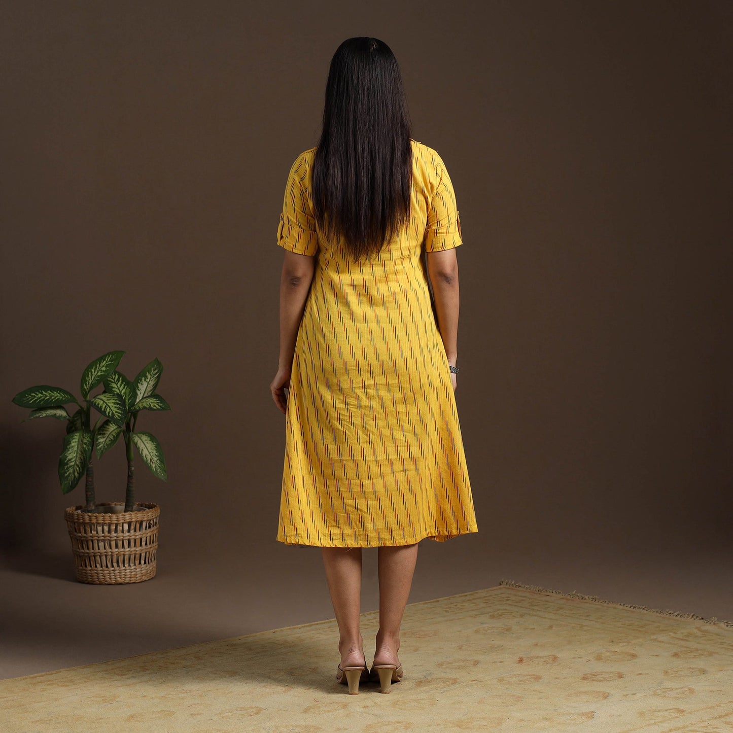 Yellow - pochampally ikat cotton shirt midi dress 03