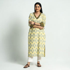 Yellow Pochampally Ikat Cotton Straight Kurta