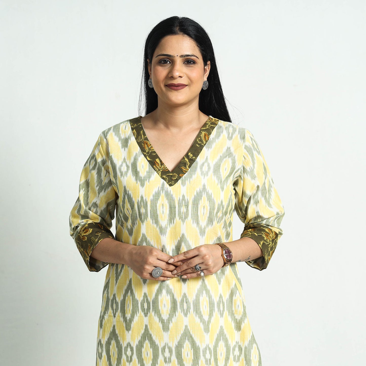 Yellow Pochampally Ikat Cotton Straight Kurta