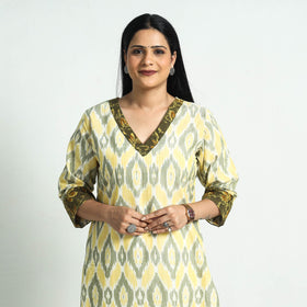 Yellow Pochampally Ikat Cotton Straight Kurta