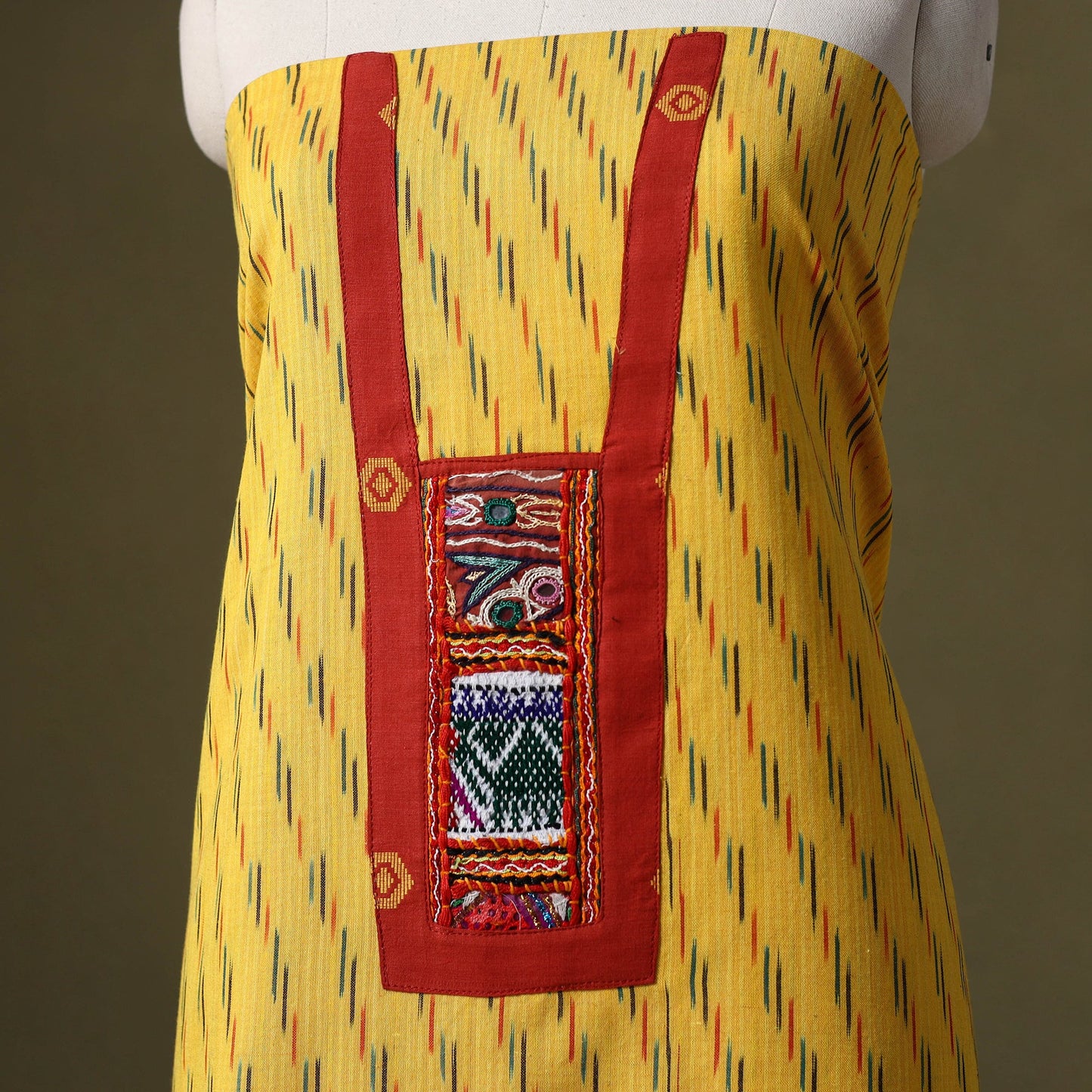 Yellow - pochampally ikat cotton unstitched kurta material