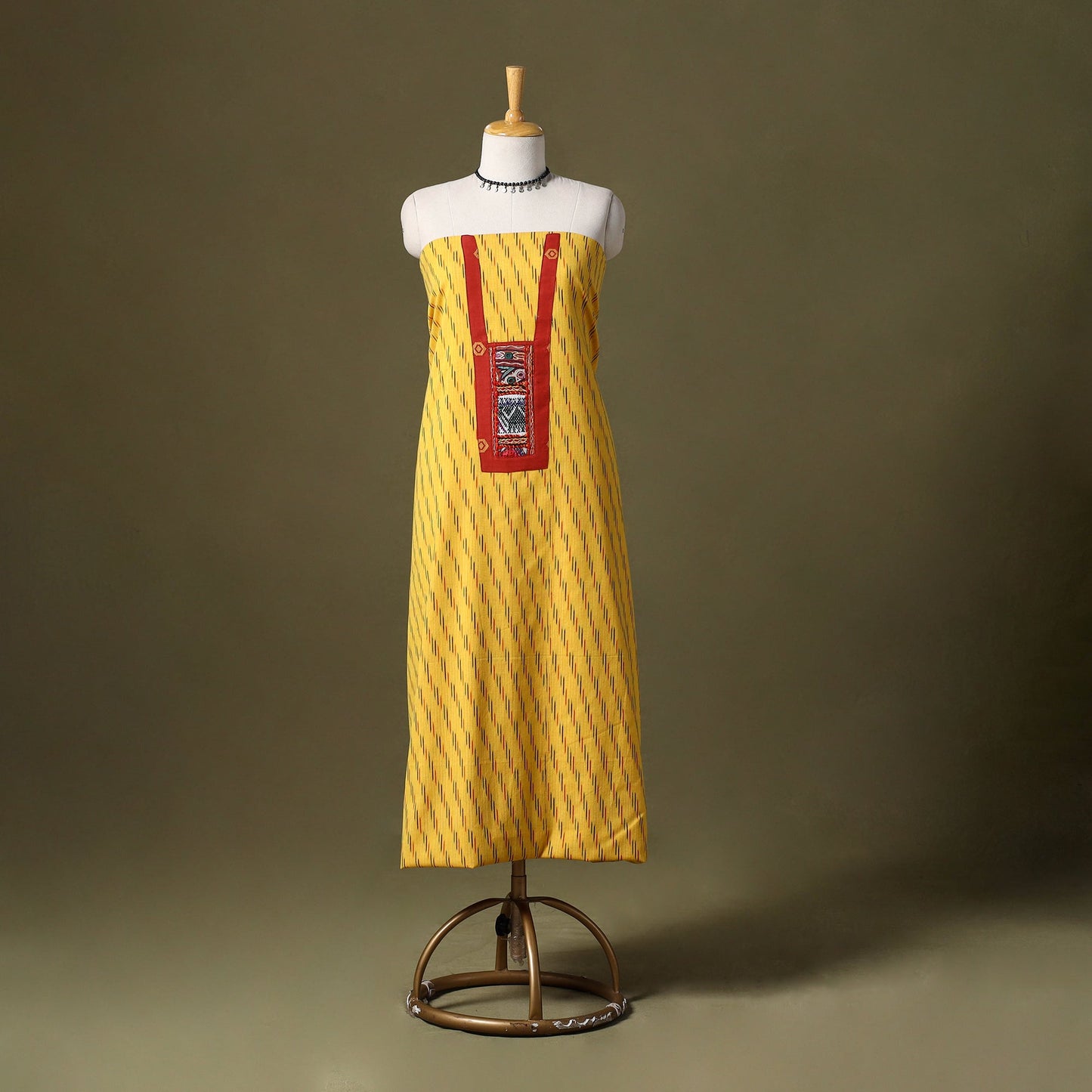 Yellow - pochampally ikat cotton unstitched kurta material