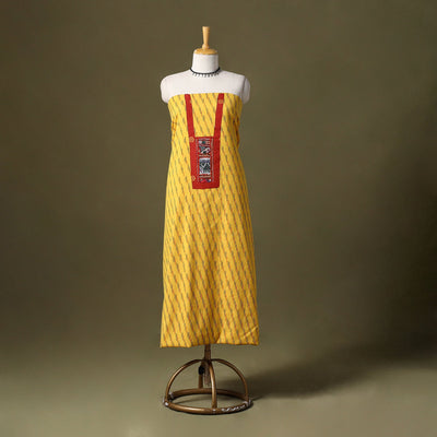 Yellow - pochampally ikat cotton unstitched kurta material