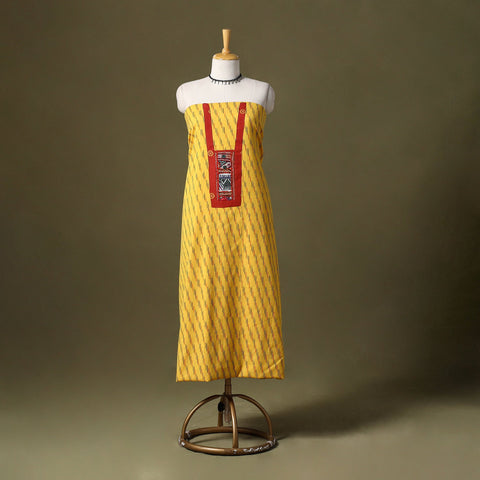 Yellow - pochampally ikat cotton unstitched kurta material