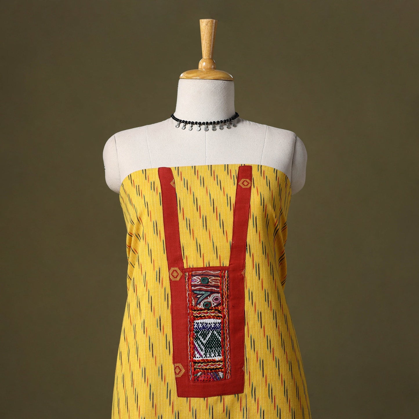 Yellow - pochampally ikat cotton unstitched kurta material