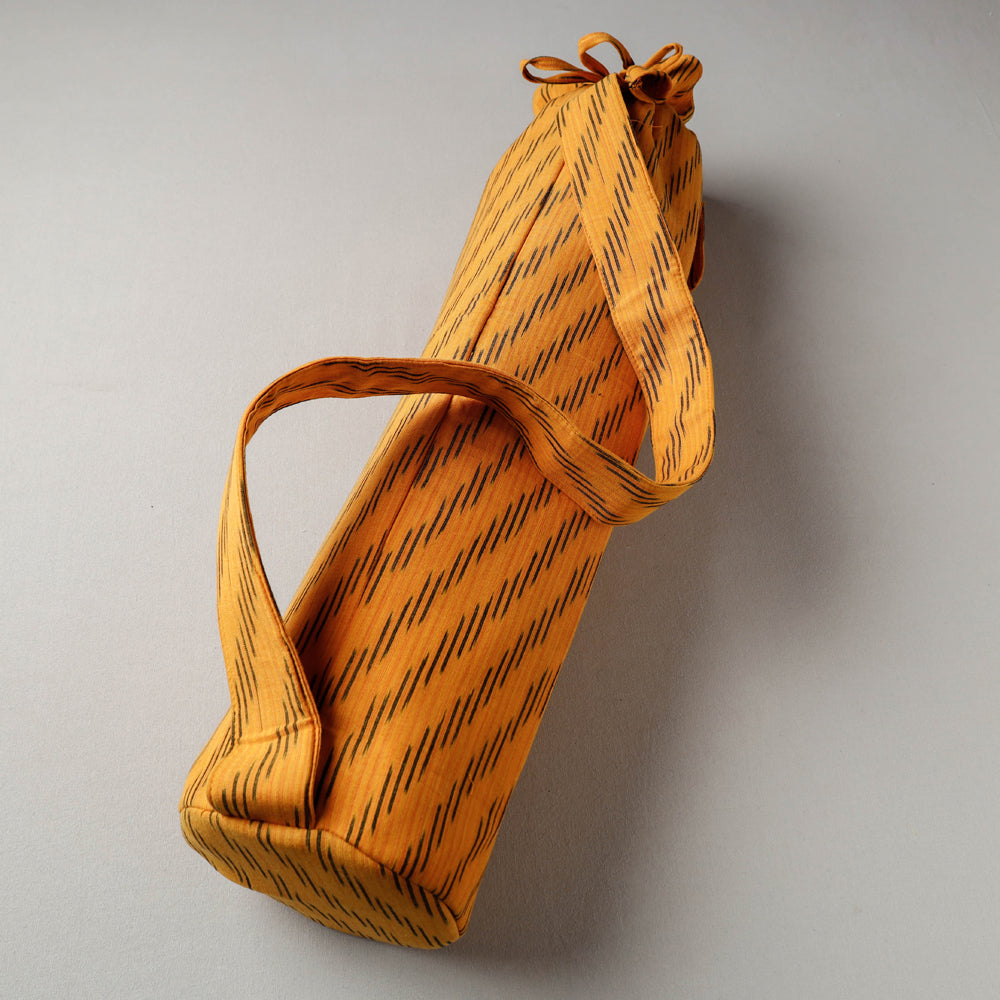 Yellow Pochampally Ikat Cotton Yoga Mat Bag 