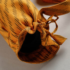 Yellow Pochampally Ikat Cotton Yoga Mat Bag 