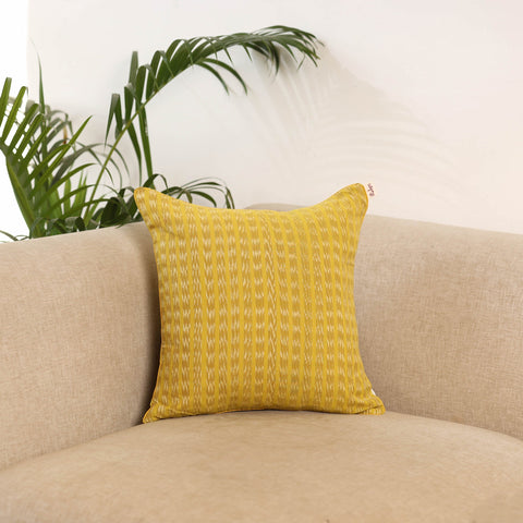 Yellow - pochampally ikat cushion cover 14 - handcrafted