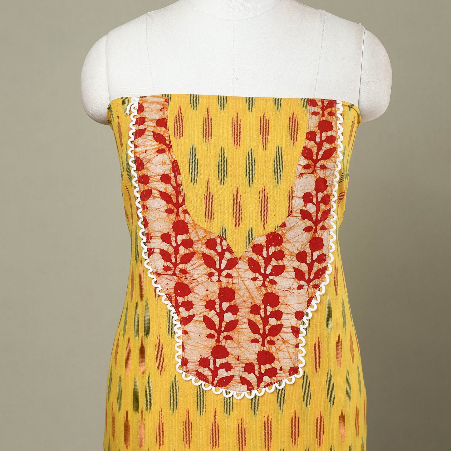 Buy Yellow Pochampally Ikat Patchwork Cotton Kurta Material