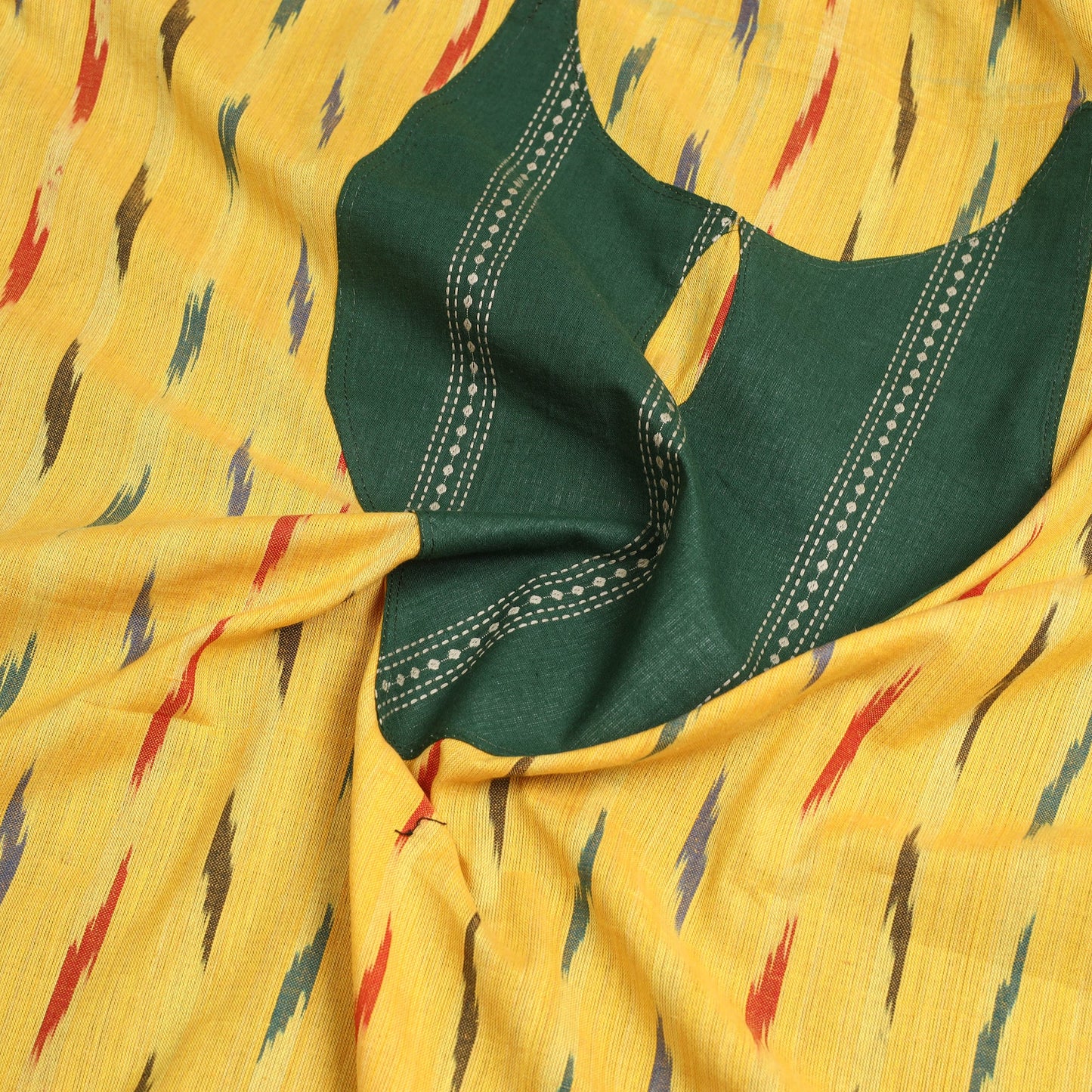 Buy Yellow Pochampally Ikat Patchwork Cotton Kurta Material