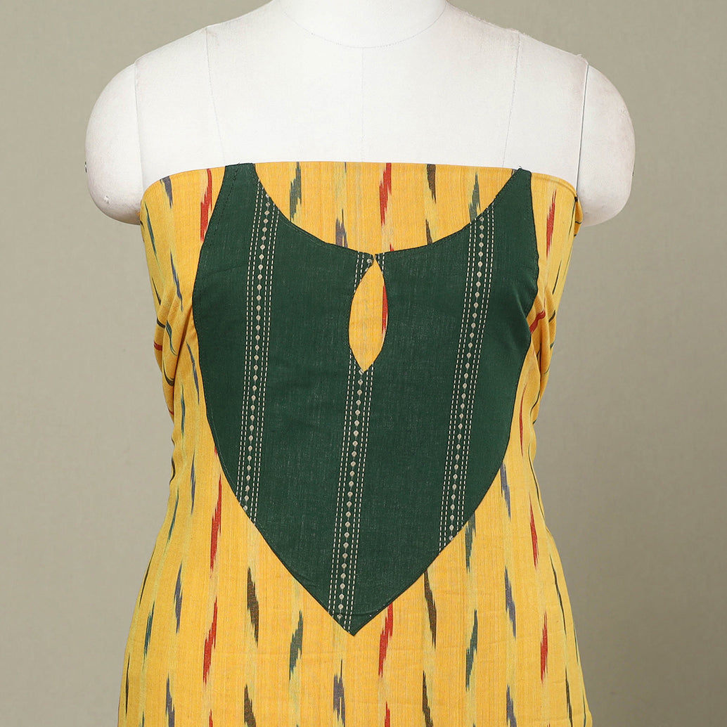 Buy Yellow Pochampally Ikat Patchwork Cotton Kurta Material