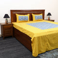 Yellow Pochampally Ikat with Sanganeri Patch Cotton Bedsheet Set