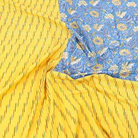 Yellow Pochampally Ikat with Sanganeri Patch Cotton Bedsheet Set