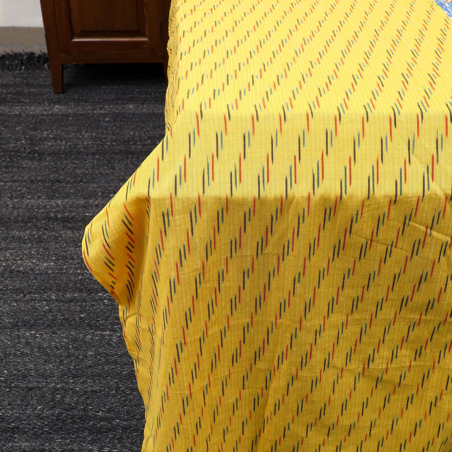 Yellow Pochampally Ikat with Sanganeri Patch Cotton Bedsheet Set