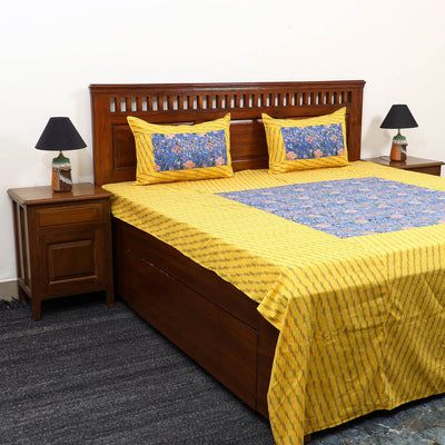 Pochampally Ikat with Sanganeri Patch Cotton Bedsheet Set