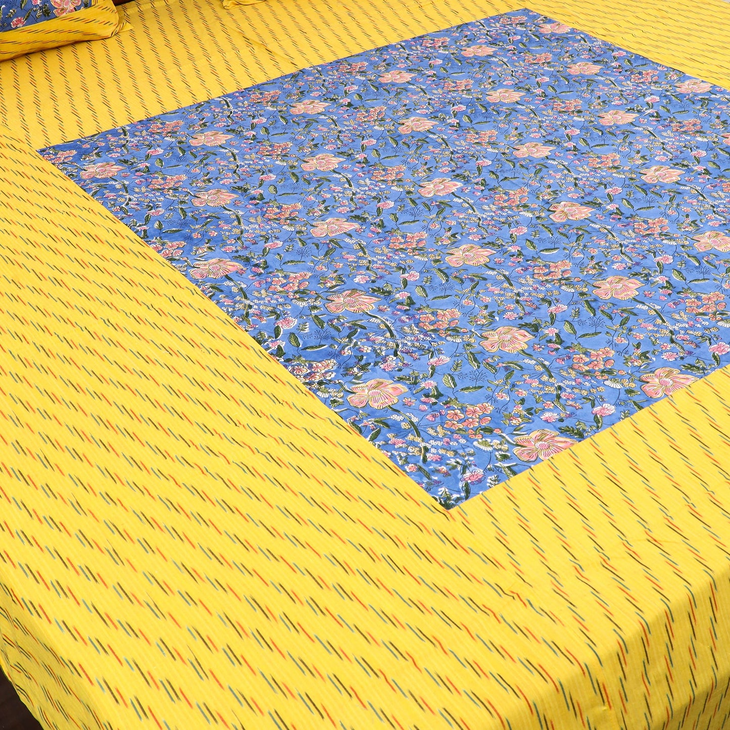 Pochampally Ikat with Sanganeri Patch Cotton Bedsheet Set
