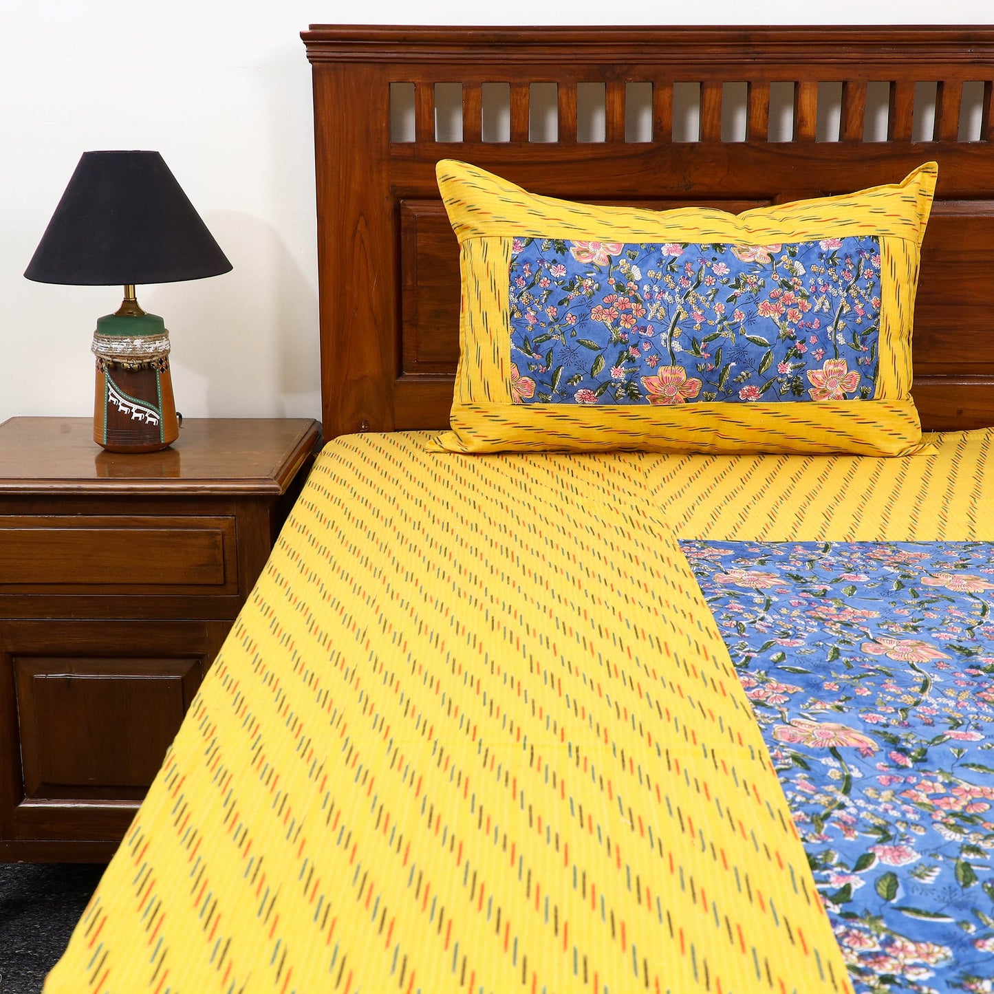 Pochampally Ikat with Sanganeri Patch Cotton Bedsheet Set