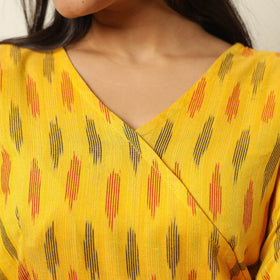 Yellow - Pochampally Ikat Weave Cotton Dress with Belt 20