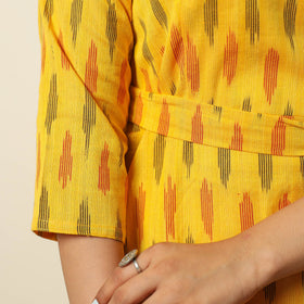 Yellow - Pochampally Ikat Weave Cotton Dress with Belt 20